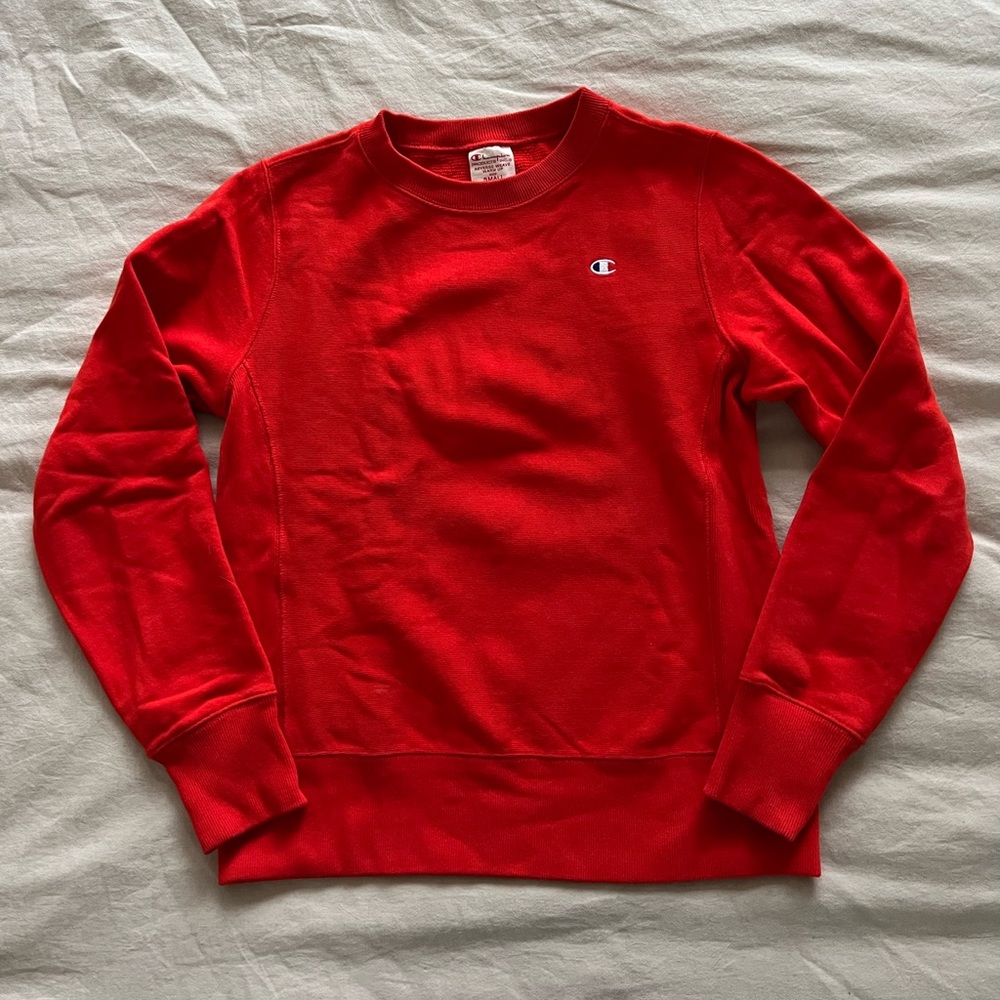 Champion Reverse Weave Terry Crew Neck Sweater in 'Fire Red' (size S)